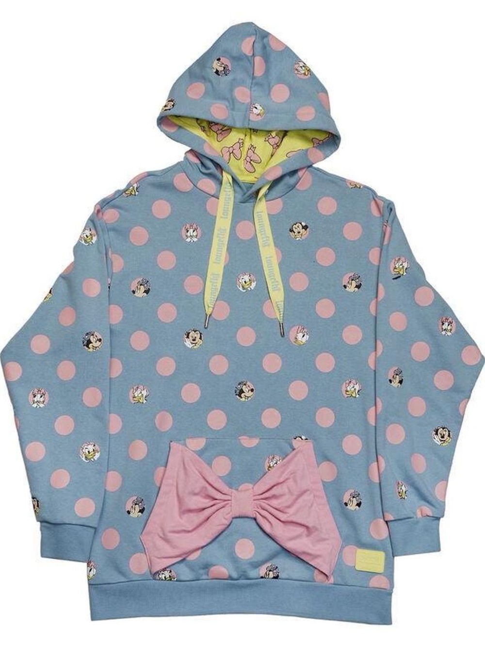 Loungefly Blue Polka Dot Hoodie with Pink Bow Minnie Mouse Daisy Duck